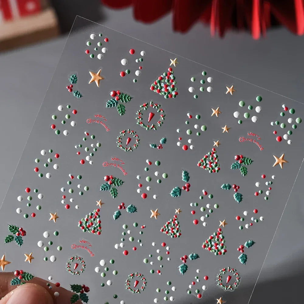 1pc Christmas Nail Art Stickers 5D Winter Holiday Themed Nail Decor Santa/Snowflakes/Christmas Trees/Gingerbread Nail Supplies *
