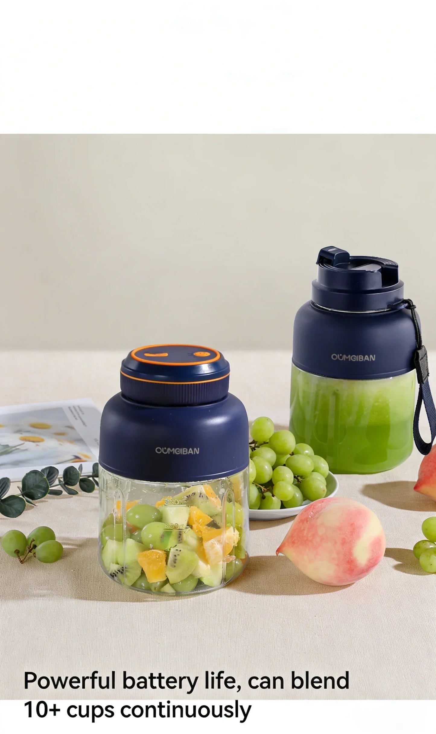 1300ML USB Rechargeable Portable Juicer, 46 Blades Fresh Fruit Mixer, Multifunctional Ice Crusher Smoothie Blender for Home