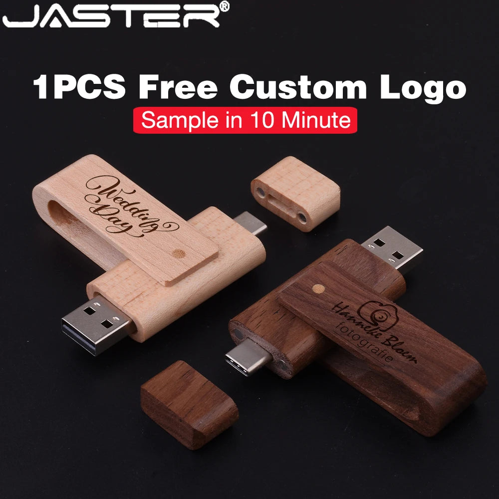 USB3.0 Wooden  TYPE-C Free Custom Logo USB 3.0 Flash Drive 128GB Rotatable Pen Drive 64GB Memory Stick Creative Gift Pendrive