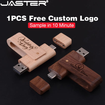 USB3.0 Wooden  TYPE-C Free Custom Logo USB 3.0 Flash Drive 128GB Rotatable Pen Drive 64GB Memory Stick Creative Gift Pendrive
