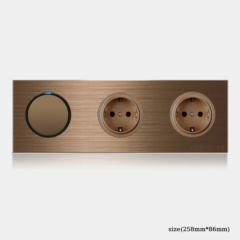 High quality coffee color universal Retro Eu FR 220V wall light switch,Reset button switch electrical socket with LED indicator