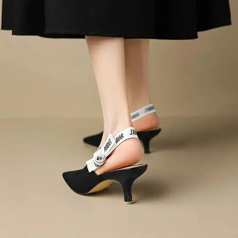 High Heels Women Sexy Sandals Mid Heels Slingback Summer Slippers 2025 Fashion Luxury Pumps New Flip Flops Shallow Mujer Slides