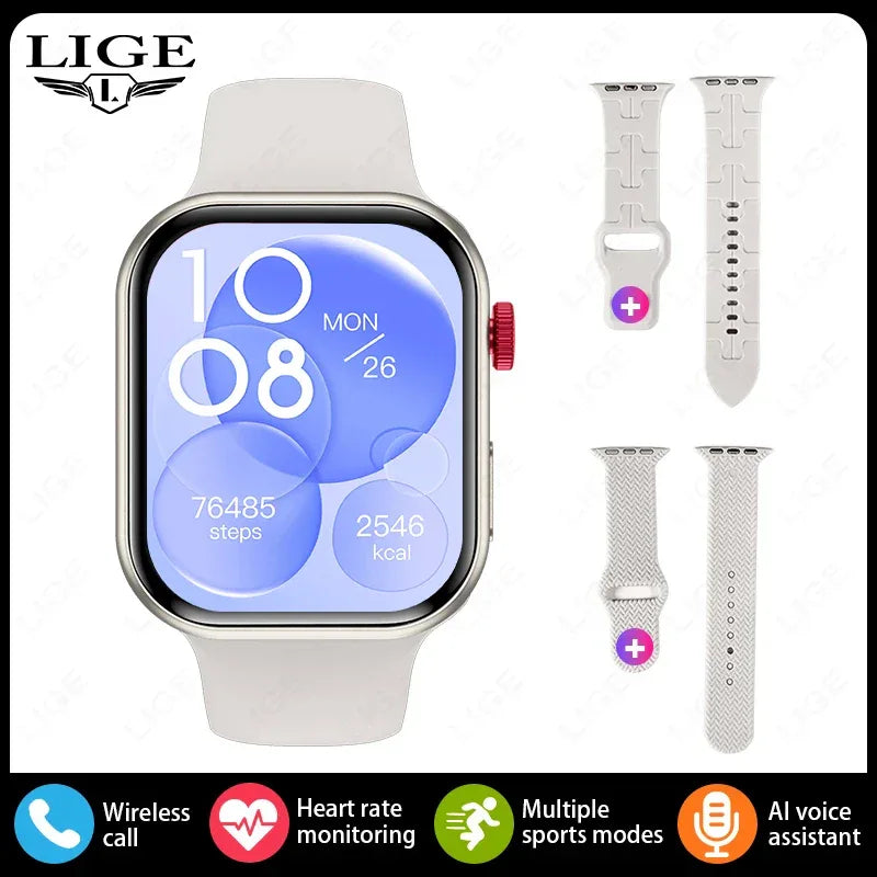 LIGE New Heart Rate Health Smartwatch Men Women 2.01" Bluetooth Call Music Smart Watches Ladies Sports Fitnesss Smart Watch Gift