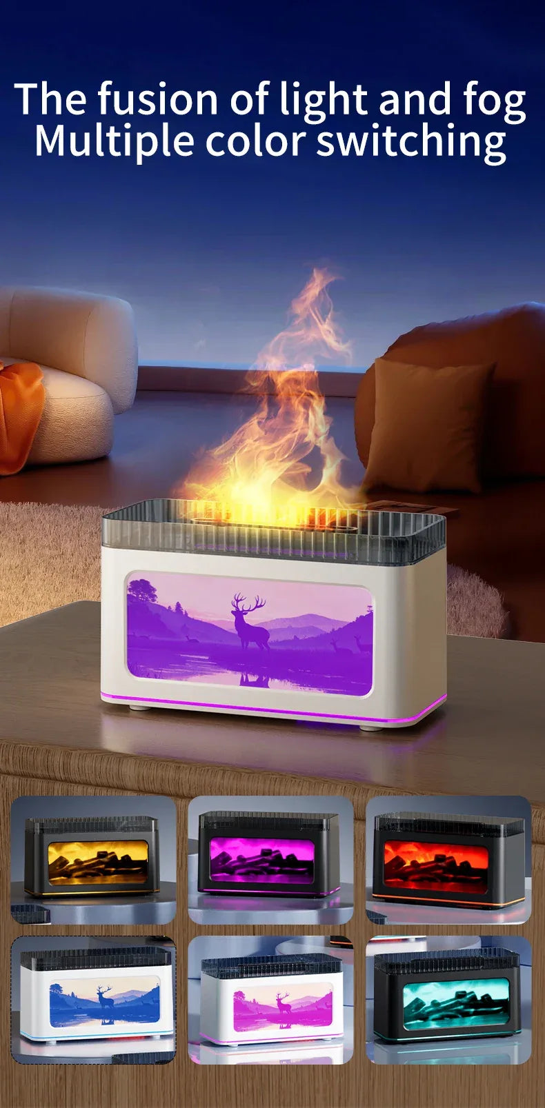 Mini Fireplace Aroma Diffuser & Air Humidifier: 7-Color Light Effects, for Christmas New Year| Essential Oil Diffuser