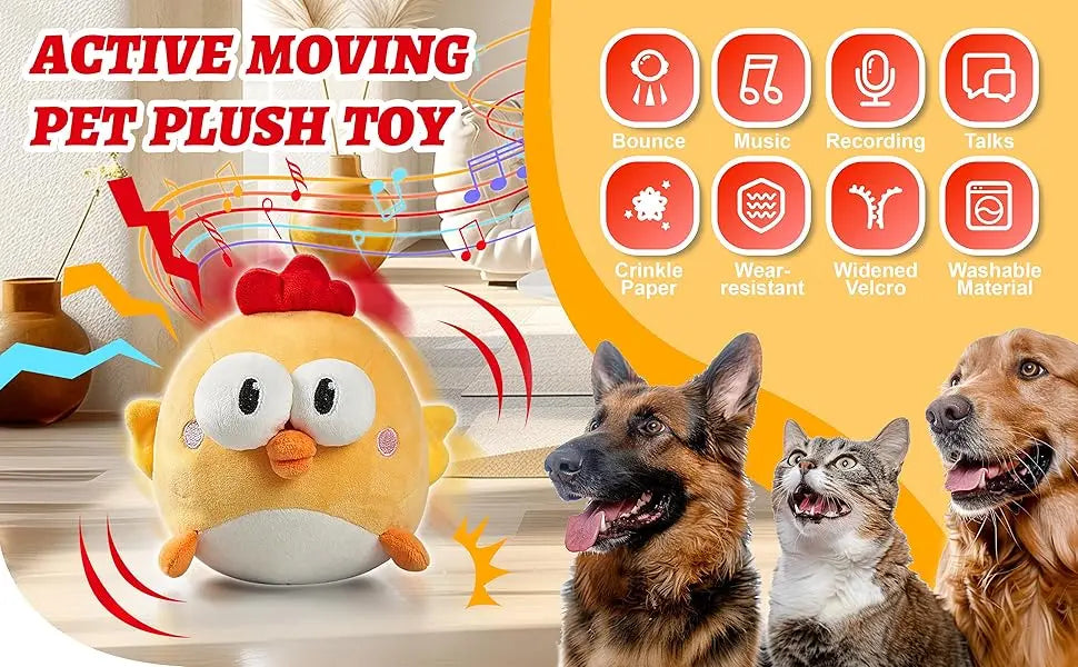 Interactive Dog Toy, Squeaky Moving Ball Toy with Jumping & Music Modes, Rechargeable Plush Chew Cute Pet Cat Dog Toys