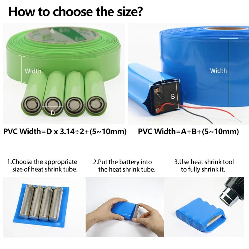 1/3/5/20M Blue PVC Heat Shrink Tube 7mm ~ 155mm 18650 Lipo Battery Pack Insulated Protection Film Wrap lithium Case Cable Sleeve