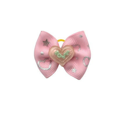 50/100pc Valentine's Day Dog Hair Accessories Diamond Dog Hair Bows Pink Love Style Pet Dog Ribbon Bow Rubber Bands Dog Supplies