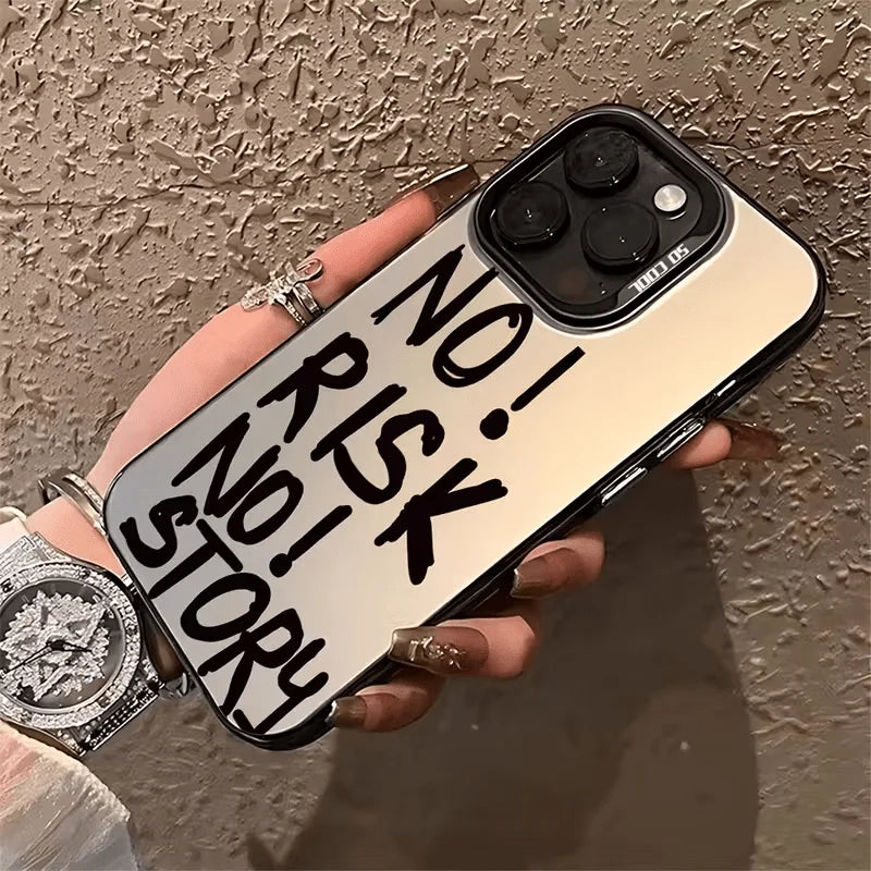 NO! RISK NO! STORY pattern phone case suitable for iPhone 17 16 15 14 13 12 11 Pro/Max/Plus anti drop and shockproof back cover
