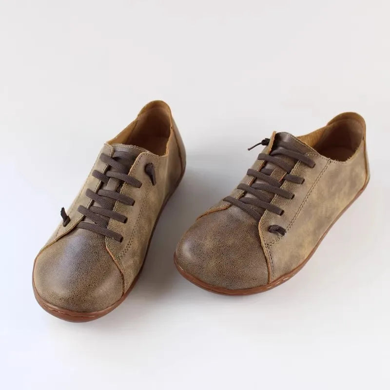 MVVJKE Women Shoes Flat 100% Authentic Leather Plain toe Lace up Ladies Shoes Flats Woman Moccasins Female Footwear
