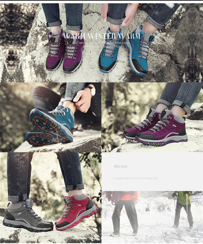 New Men's Winter Boots Warm Plush Snow Boots Outdoor Non-Slip Couple Hiking Boots High-Top Waterproof Sneakers Men's Ankle Boots