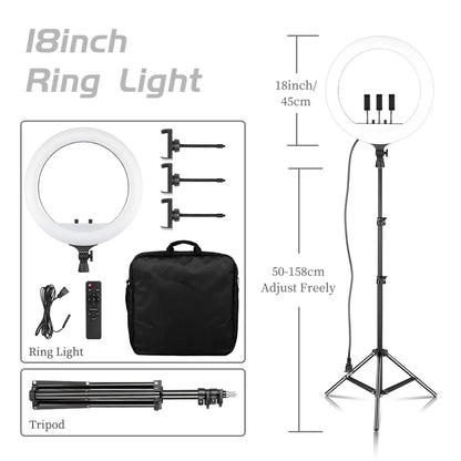 SH 18 Inch Knob Ring Light LED Selfie Video Lamp With Tripod Stand Phone Clip For YouTube Live Lighting Photo Photography Studio