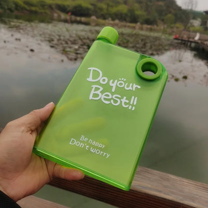 380ML Transparent Flat Water Bottle Plastic Travel Bicycle Drinking Cup Reusable Portable Water Bottle