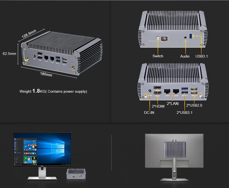 Topton Fanless AMD Mini Computer FU02 Ryzen 7 7730U 5825U R5 5625U 4500U Gaming PC Dual LAN Firewall 2*HDMI2.0 NVMe DDR4 WiFi6