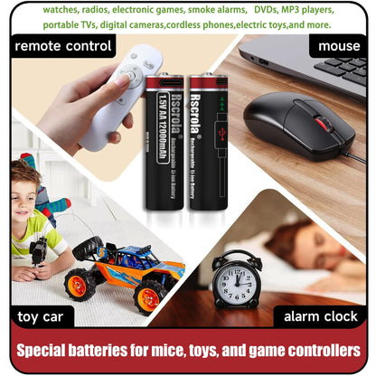 2026 Hot Rechargeable Battery Lithium-ion 1.5V AA1200mAh Rechargeable Battery 1.5V AAA6800mAh Battery with USB-C Cables