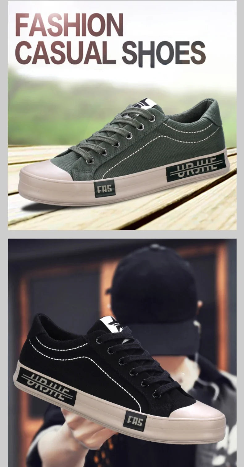 2026 New Men Canvas Shoes Breathable Outdoor Mens Casual Shoes Comfortable Spring Autumn Cloth Flat Shoes Black Walking Sneakers