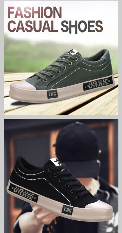 2026 New Men Canvas Shoes Breathable Outdoor Mens Casual Shoes Comfortable Spring Autumn Cloth Flat Shoes Black Walking Sneakers