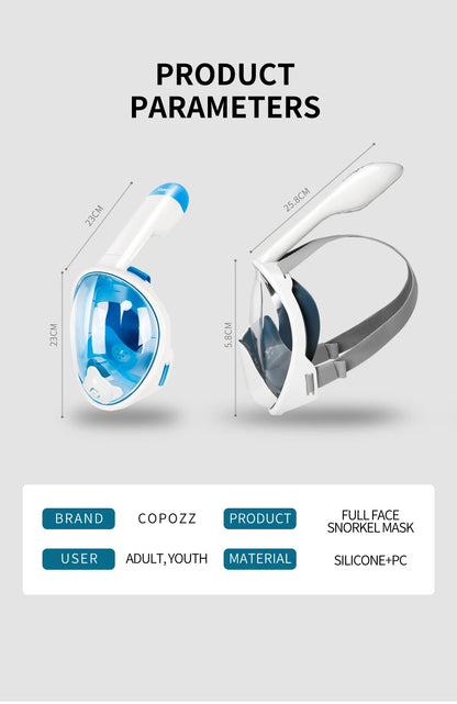 COPOZZ Scuba Underwater Hunting Diving Mask Anti Fog Snorkel Mask Breathing for Gopro Camera Men Women Full Face Mask Adult