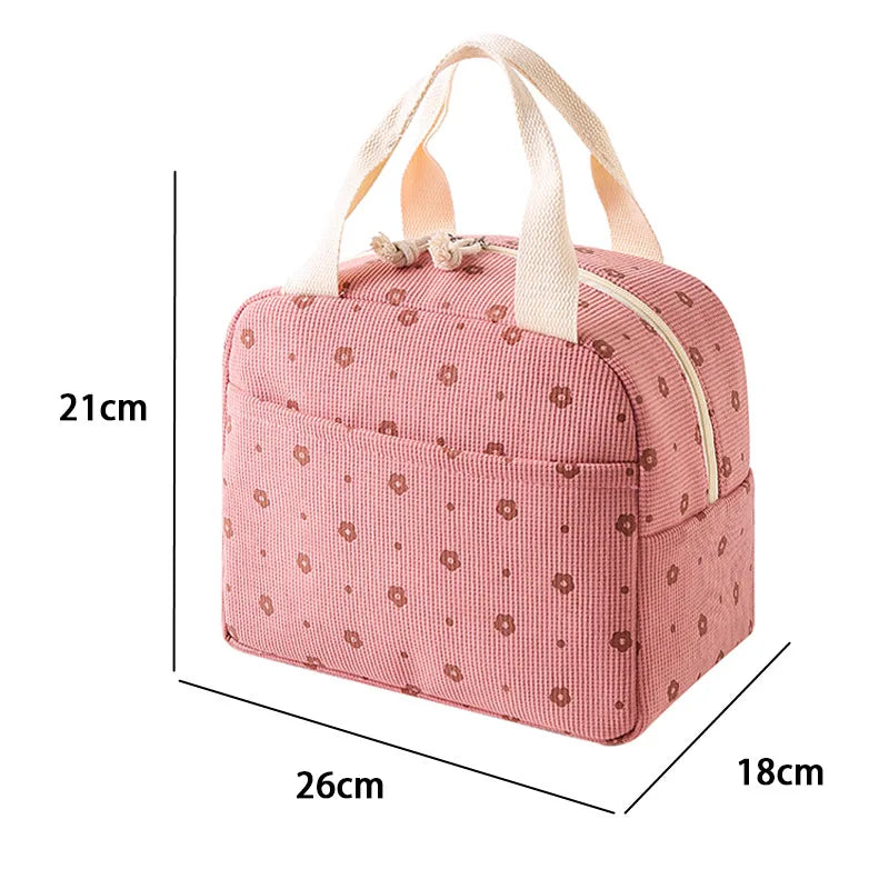 Fancy corduroy lunch bag Student office lunch box Thermal insulation bag Waterproof portable portable cute meal bag ice bagA-DH