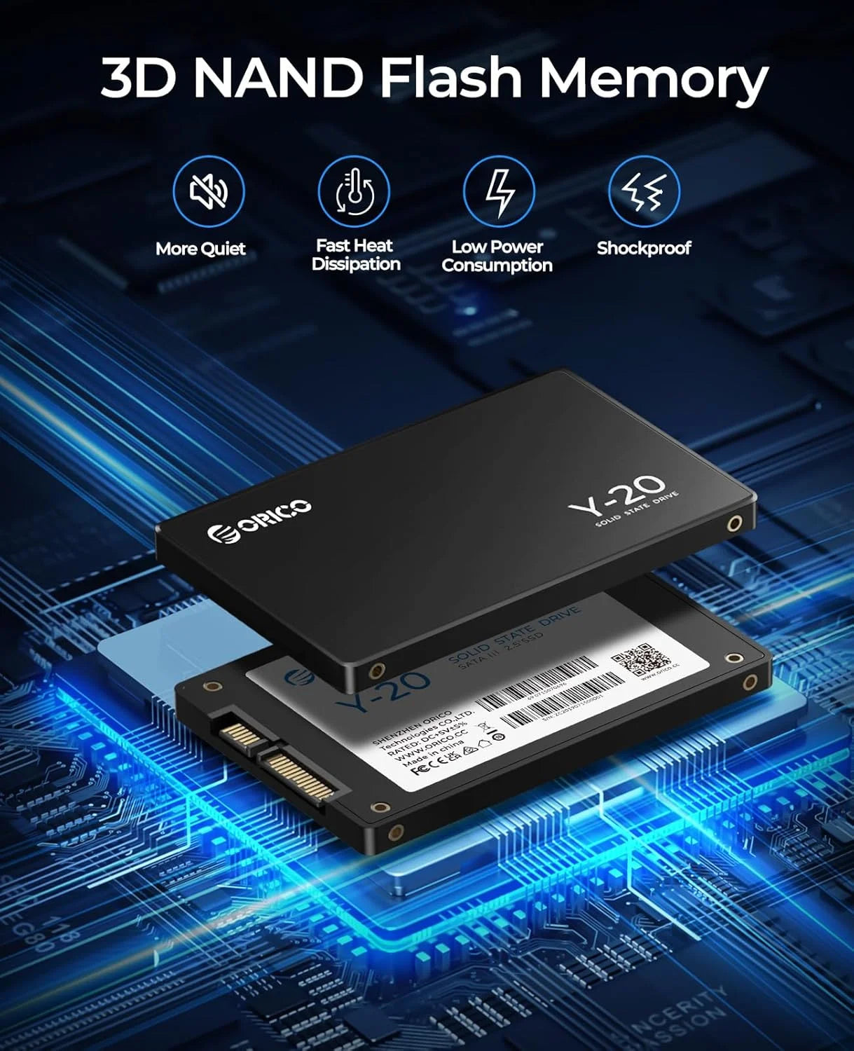 ORICO 1TB SATA SSD 2.5 Inch Internal Solid State Drive up to 500MB/s SATA III 6Gbps Desktop Laptop NAS DIY External Drive Y20