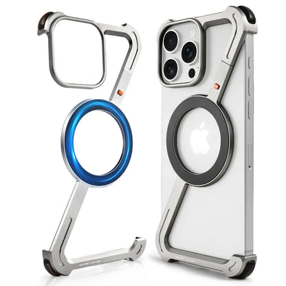 Eary Aluminum Alloy Z-Shape Phone Case for iPhone 16 Pro Max Metal Frameless Magnetic Bumper Minimalist Slim Protective Cover