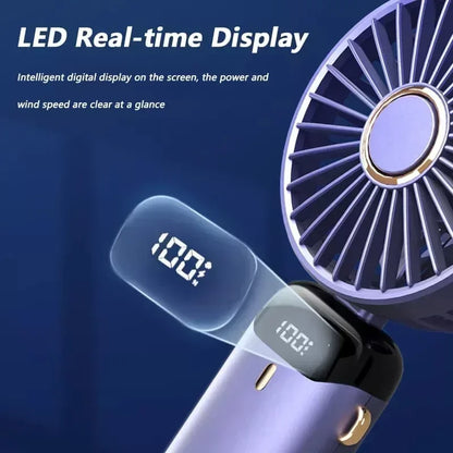 2026 New Handheld Mini Fan Foldable Neck Hanging Fans 5 Speed USB Rechargeable Fan with Phone Stand and Display Screen 1800mAh