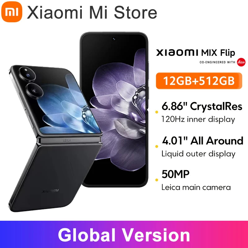 Global Version Xiaomi MIX Flip Leica 50MP Camera 4780mAh 67 W 12GB 512GB Snapdragon 8 Gen 3 Hyper Charger 6.86" 120Hz Display
