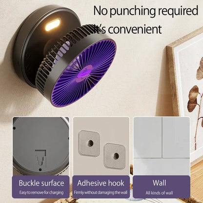 New 5000mAh Rechargeable 3IN1 Multifunctional Portable Fan Wall Mounted Fan 90° Folding Fan 4 Gears With Warm Night Light