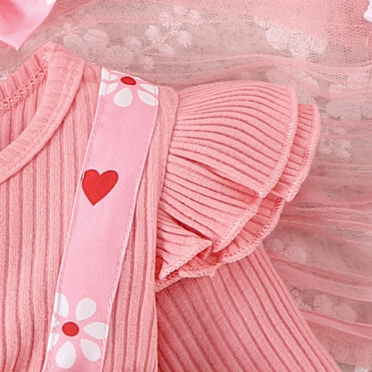 2PCS  Spring And Autumn New Style For Girls 0-1 Years Old Sweet And Comfortable Pit Strip Long-Sleeved False Straps Hat Dress