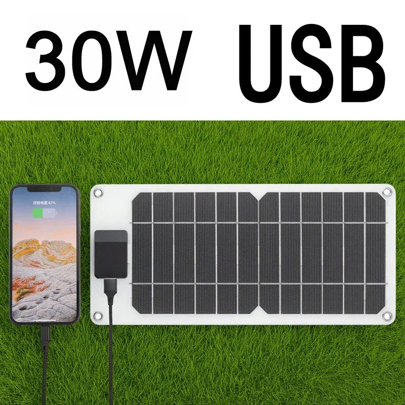 Solar Panel 20W-100W USB Type-C Waterproof Outdoor Hiking Camping Portable Battery Mobile Phone Charging Bank Charging Panel 5V