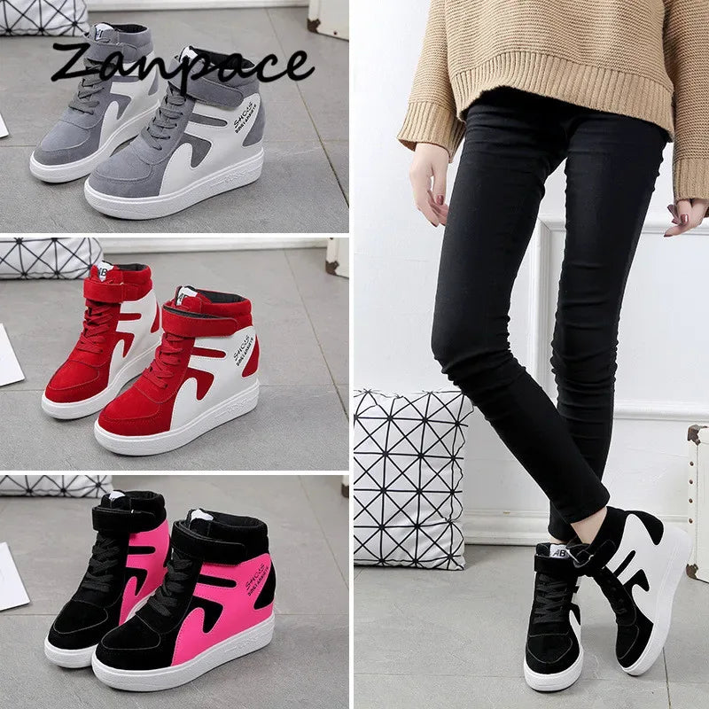 2020 Thick Platform Sneakers Casual Lace-Up Wedges High Heel Womens Shoes Outdoor Black Red Platform Vulcanize Shoes Women