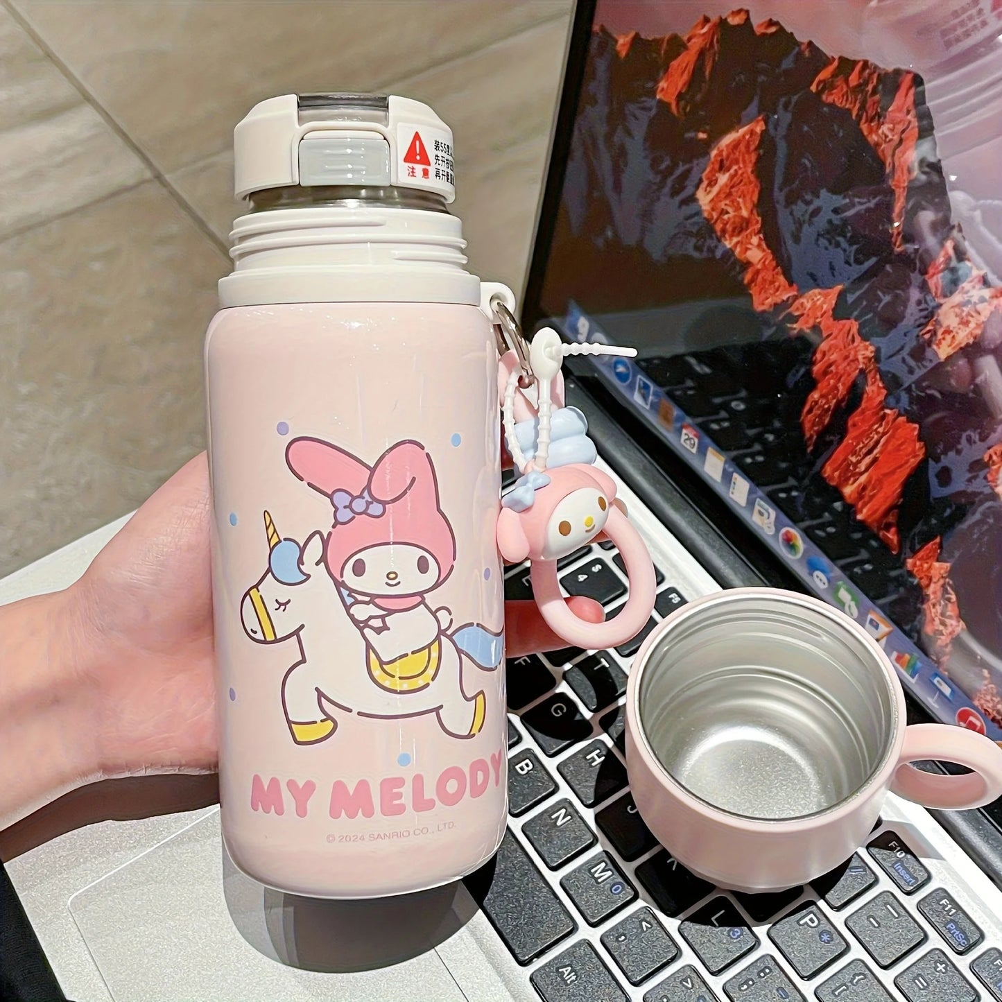 1pc Sanrio Series Insulated Cup 460ML, Cute Outdoor Travel Portable Water Bottle, Office Water Cup, Dual-Drinking Cup