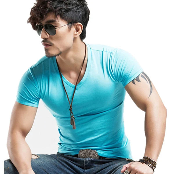 2026 Brand New Men T Shirt Men T-shirts V neck Man T-shirt For Male Fitness Tshirts Men T Shirts Tops Tees Clothing