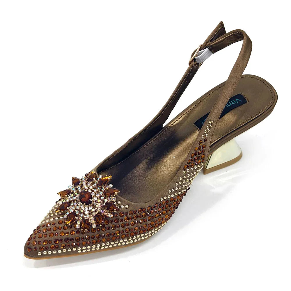 Venus Chan 2024 Summer New Design Specials Italian Women Shoes and Bag Set Fuchsia Color Comfortable High Heels With Rhinestone