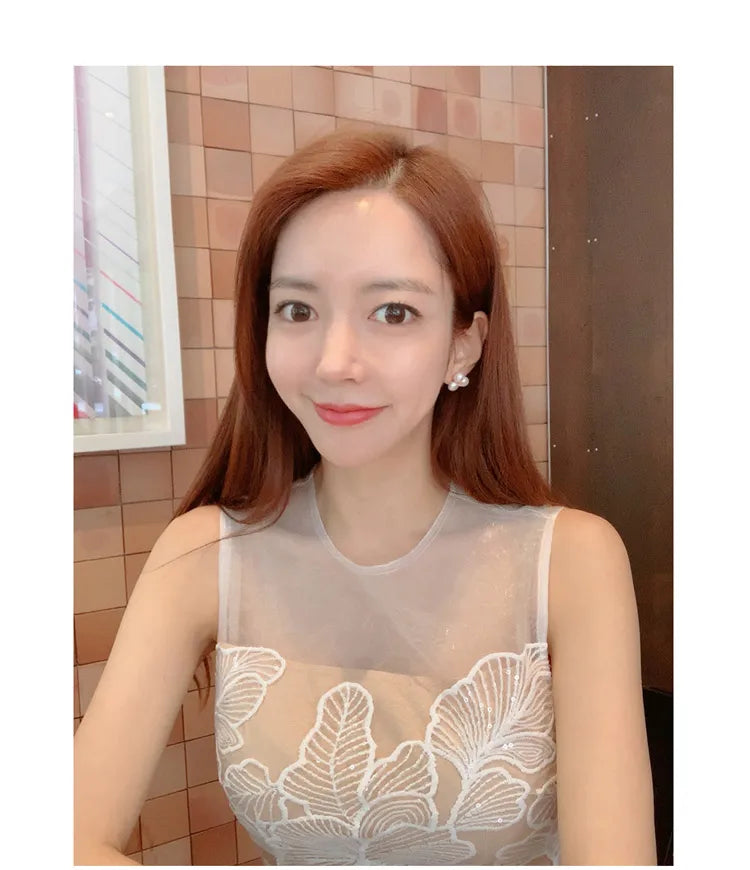 Fashion Slim O-Neck Long Party Casual Dress Hot Sale Summer Dresses Korean Retro Sleeveless Mesh Embroidery Vestidos