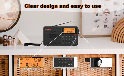 XHDATA D-109 Stereo Digital Portable Radio AM SW MW FM Radio Bluetooth Compatible Multifunctional Radio Support TF Card Player