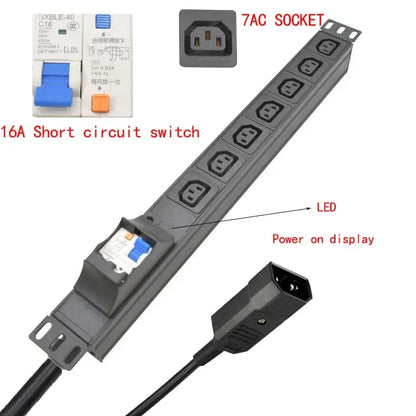 19 inches PDU SPD ammeter overload protection air switch Short circuit switch module power strip  IEC-320 C13 output C14 PLUG