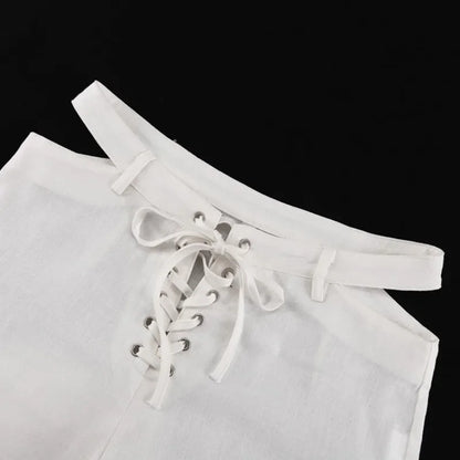 INS Loose Tracksuit Elegant Women Trousres Set Y2K Outfits Long Sleeve Irregular Blouse Top Lace Up Wide Leg Pants Two Piece Set