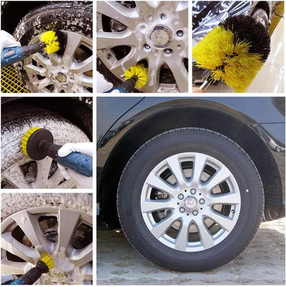 3Pcs Set Electric Scrubber Brush Drill Brush Kit Plastic Round Cleaning Brush For Carpet Glass Car Tires Nylon Brushes 2/3.5/4''