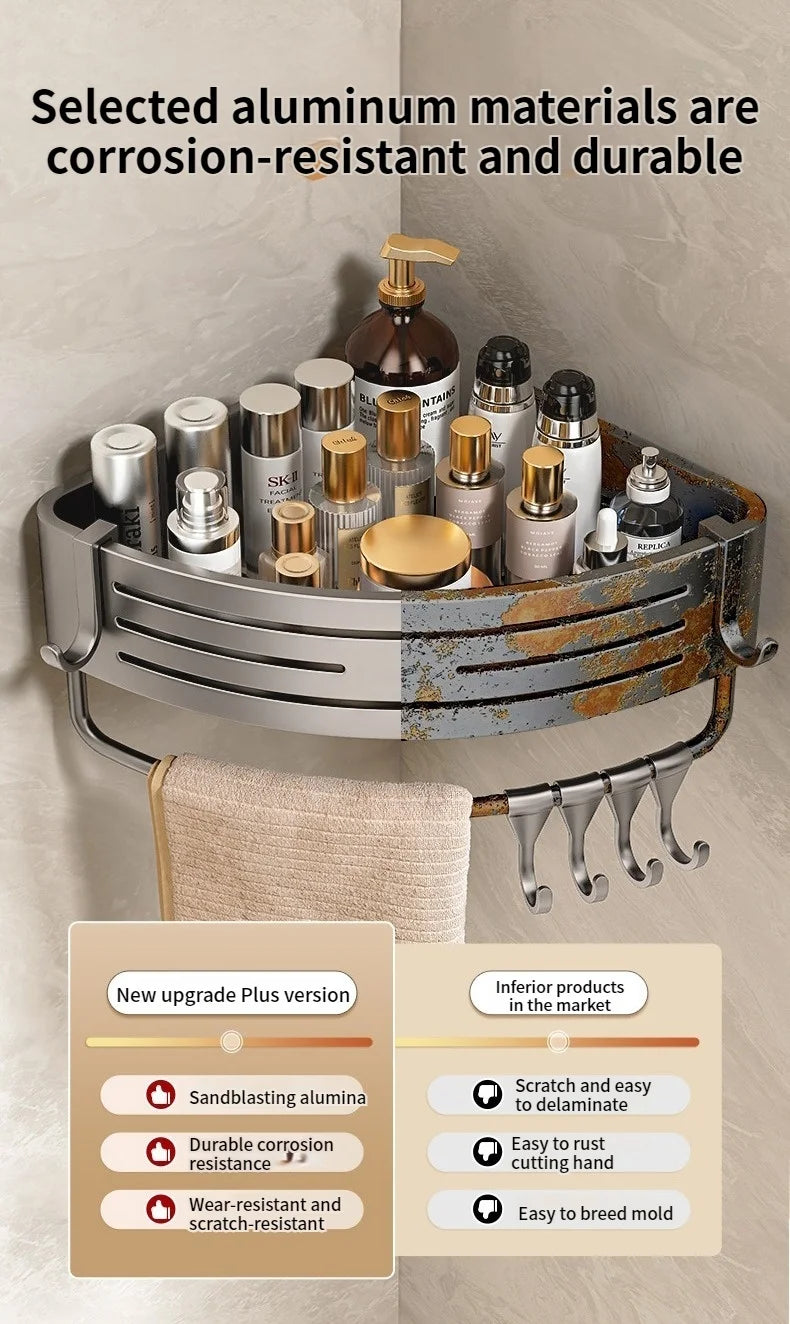 No Need To Drill Walls for Installation Aluminum Bathroom Shelf Shelves Shampoo Rack Storage Holder Kitchen Organizer Wall Rack