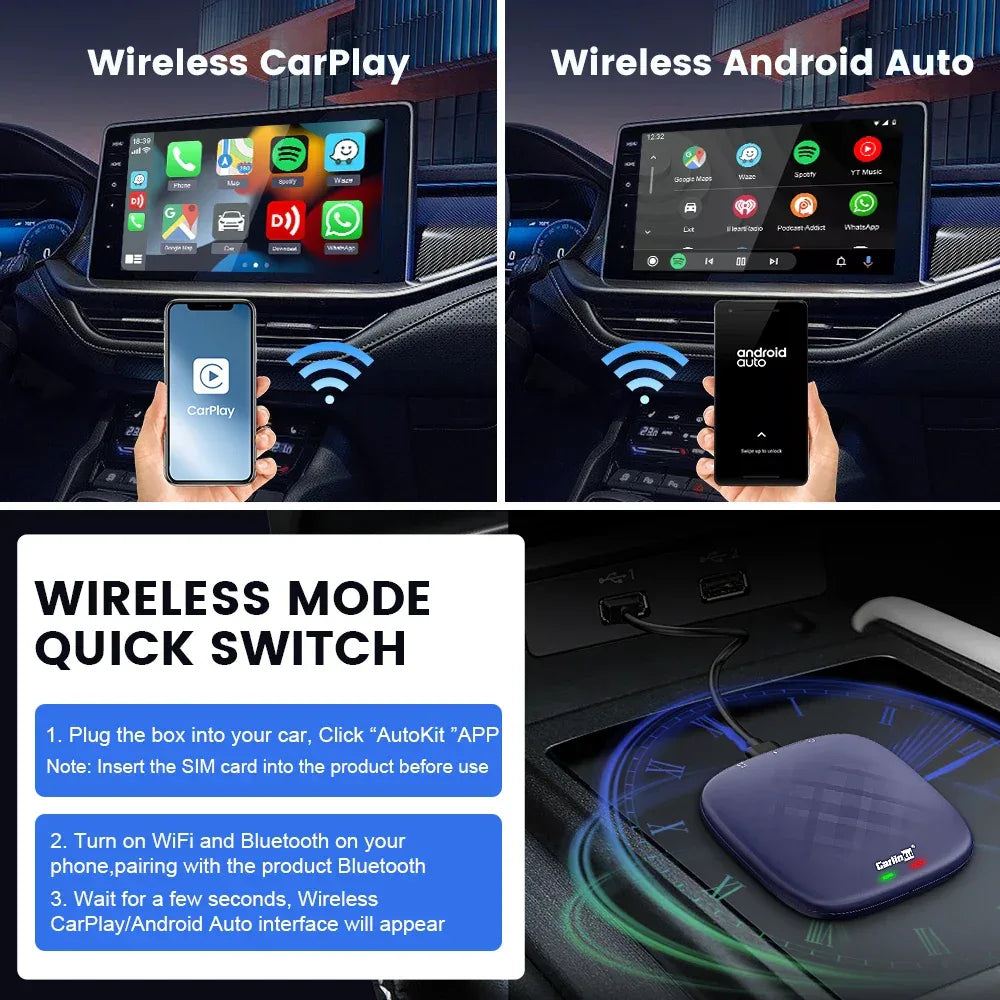 CarlinKit CarPlay Ai Box Android 13 Plus QCM6125 8-core Wireless Android Auto& CarPlay Car USB Adapter FOTA Upgrade For Netflix
