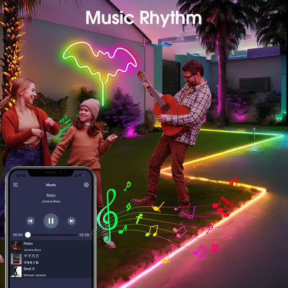 WS2812 RGBIC RGB LED Neon Light Strip,5V USB Waterproof Bluetooth Diode Neon Tape Ribbon with Remote for Room Ceiling Decoration