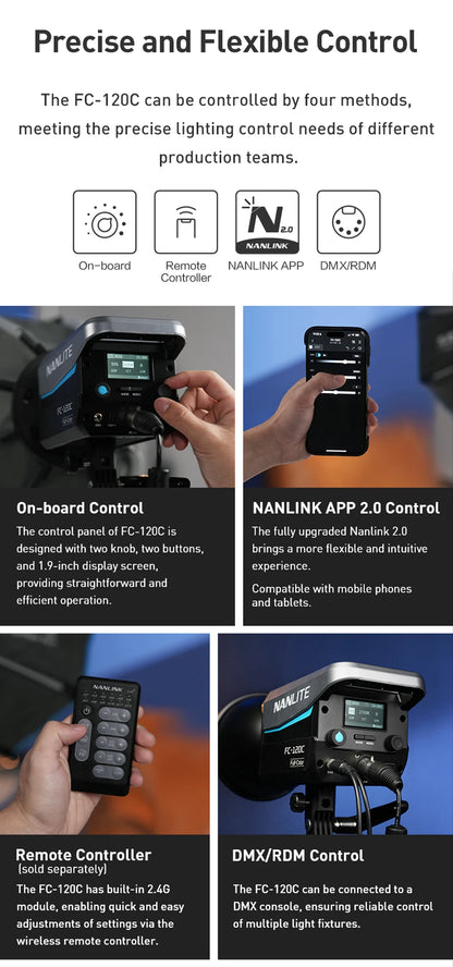 Nanlite FC-120C RGBW Full-color 145W 2700K-7500K Professional Photography Fill Light for Video Studio Outdoor Live Stream Shoot