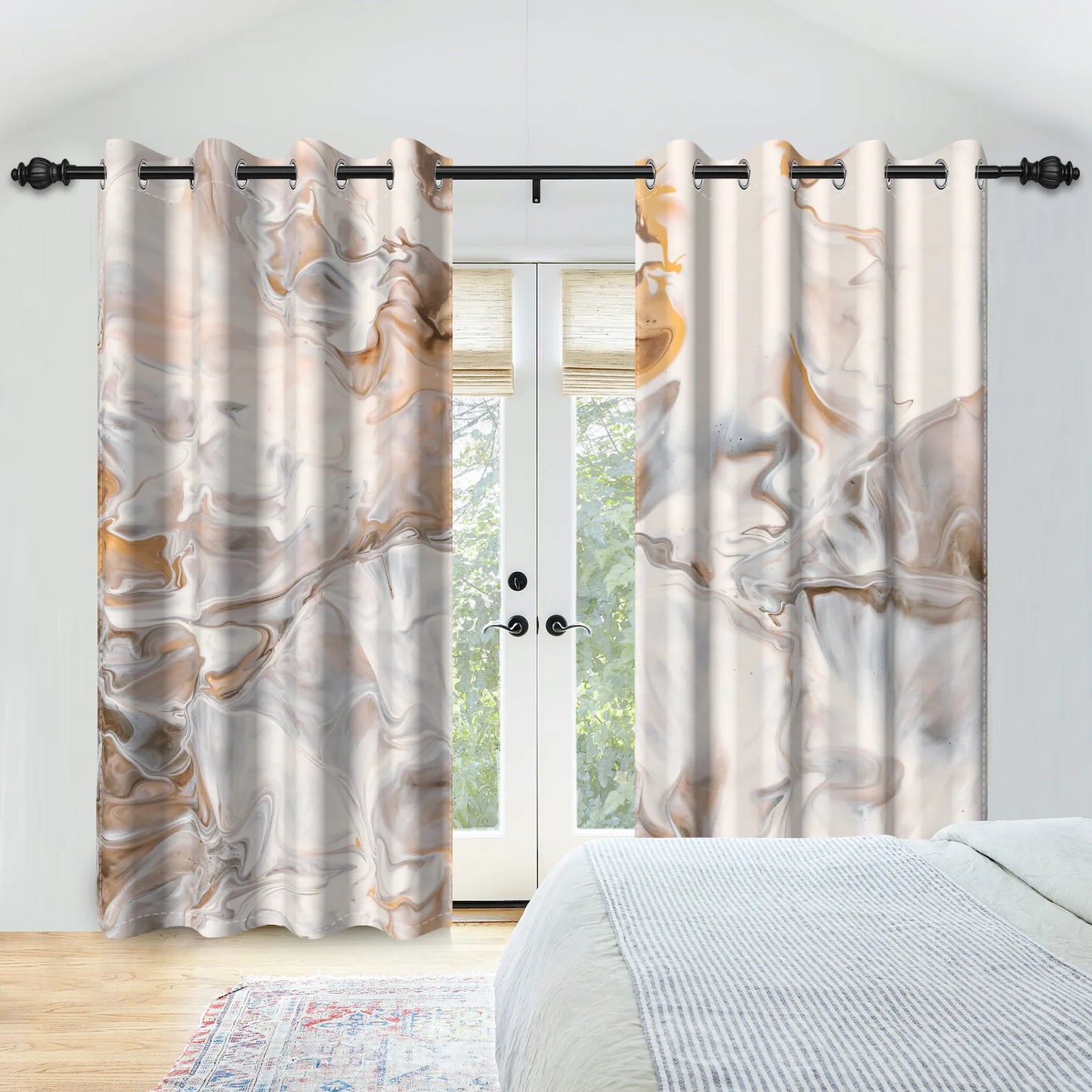 2pcs/set Marble Print Blackout Curtain Modern Window Drapes Blue Gold Pink Thermal Insulated Living Room Bedroom Home Decoration