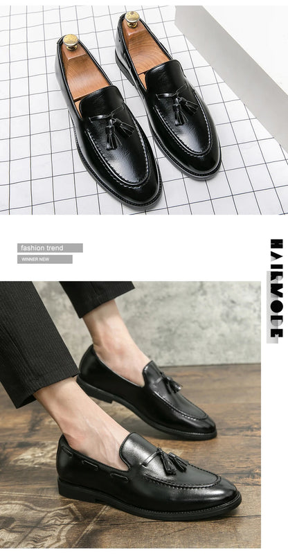 Brogues Shoes Men High Quality Social Leather Shoes British Tassels Formal Leather Men Wedding Business Dress Leather Shoes Male