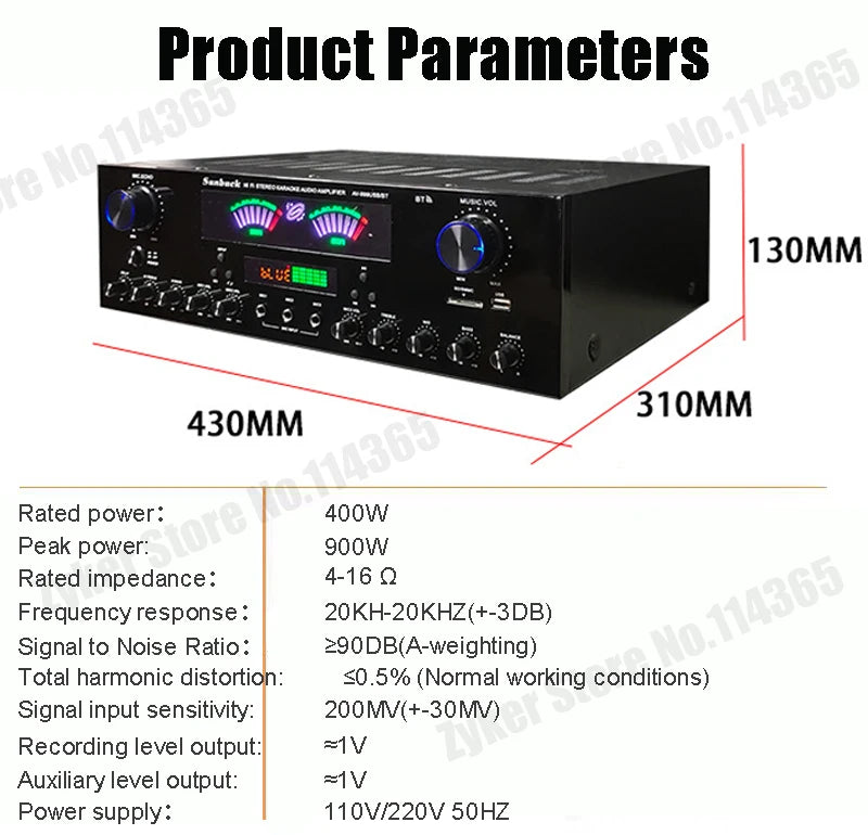 AV-555BT/999BT Max 4000W Bluetooth Sound Amplifiers Dual Dynamic Screen HiFi Digital Stereo Amplify For Home Car Theatre Karaoke