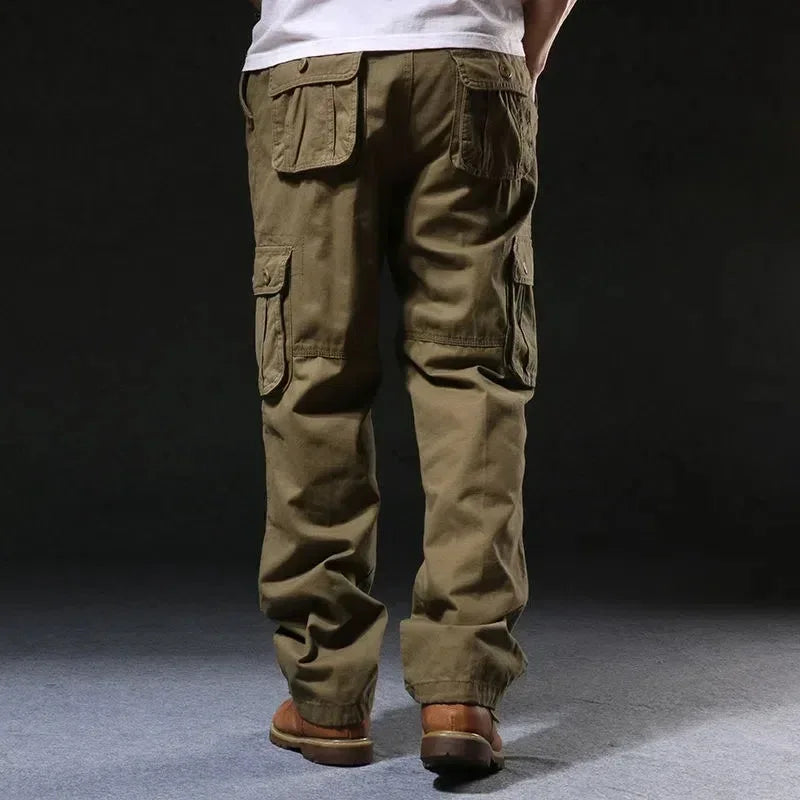 Cross-Border Men's Cargo Pants Spring Autumn Loose-Fit Pure Cotton Multi-Pocket Plus Size Straight-Leg Casual Pants