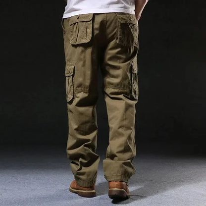 Cross-Border Men's Cargo Pants Spring Autumn Loose-Fit Pure Cotton Multi-Pocket Plus Size Straight-Leg Casual Pants