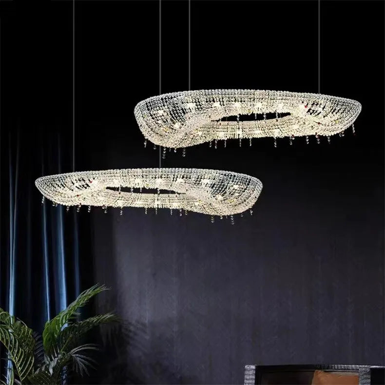 2025 Modern Luxury Round Oval Crystal Chandelier For Living Dining Room Chrome Luster LED Pendant Lights Hotel Duplex Villa Lamp