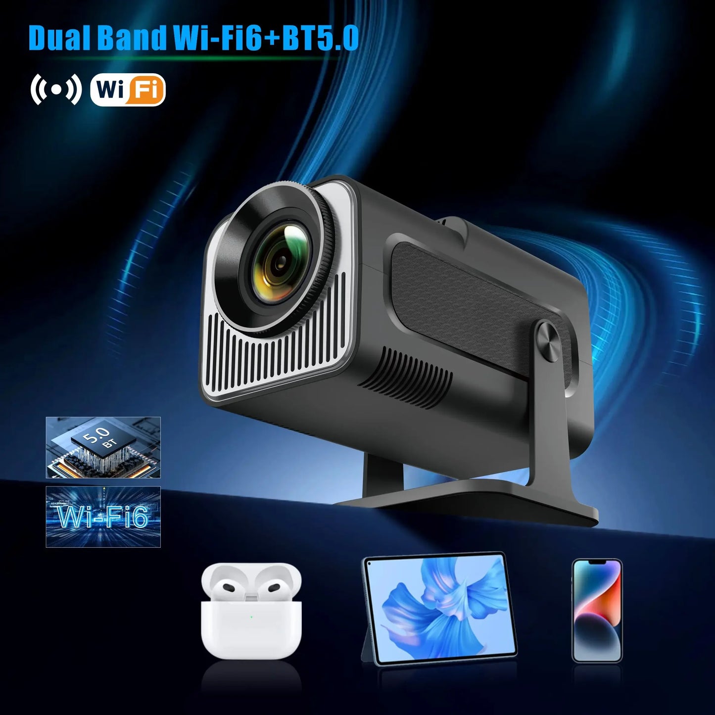 Salange HY320 MINI Android 14.0 Projector LED Beamer Home Cinema 300ANSI 720P WIFI Smart TV HD 1080P 4K Movie
