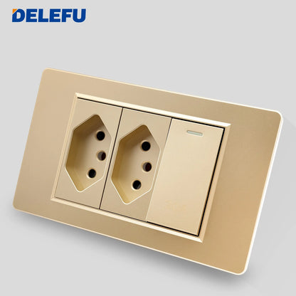 DELEFU Brazil Standard 10A 20A Gold Fireproof PC Panel Dual USB Type C Home Wall Light Switch Safe Power Socket